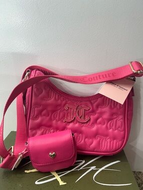 Juicy Couture Hot Pink Quilted Heart Crossbody with Detachable Pouch
